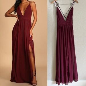 NWOT Ballroom Bliss Burgundy Pleated Maxi Dress
